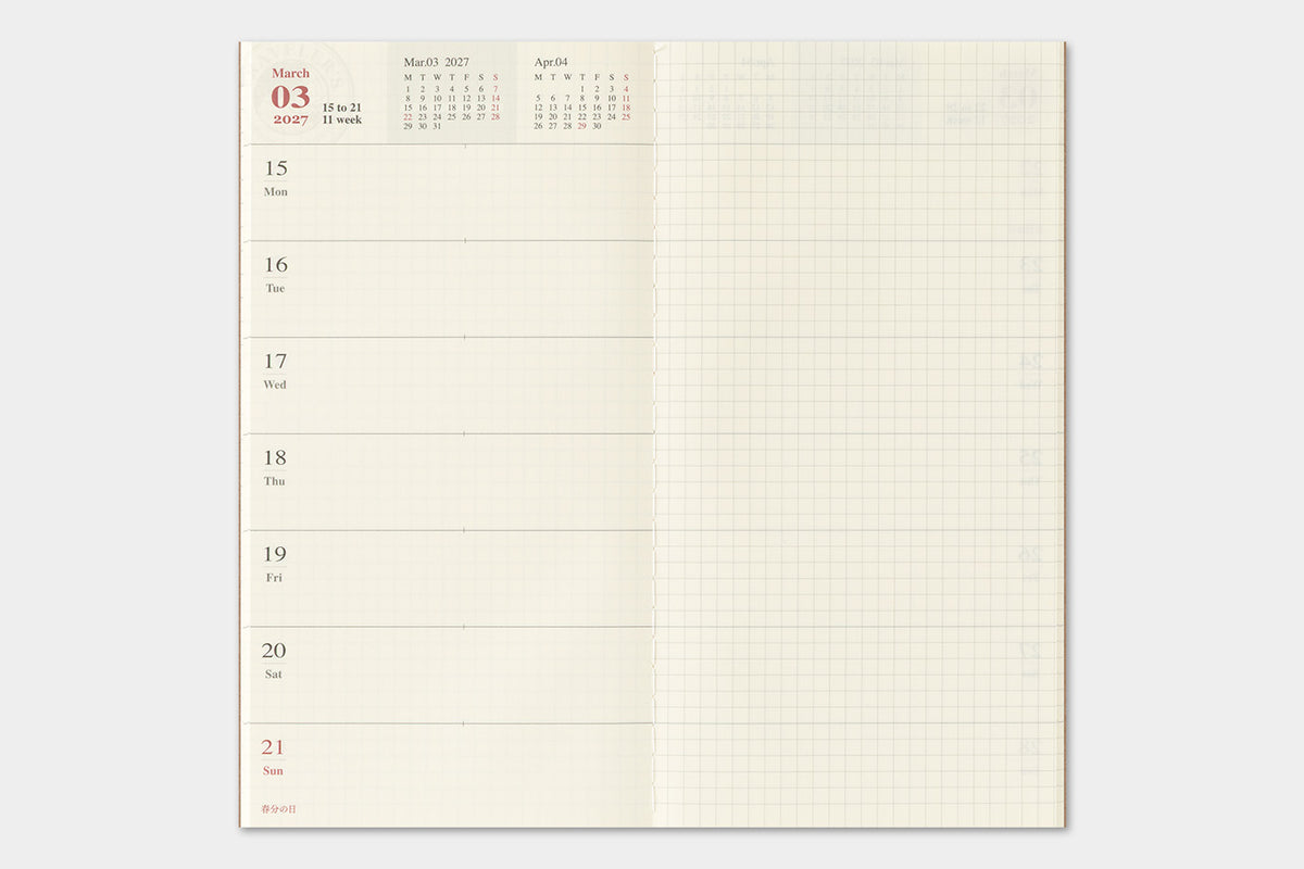 Travelers Notebook - 2027 Kalender, Weekly + Memo regular size