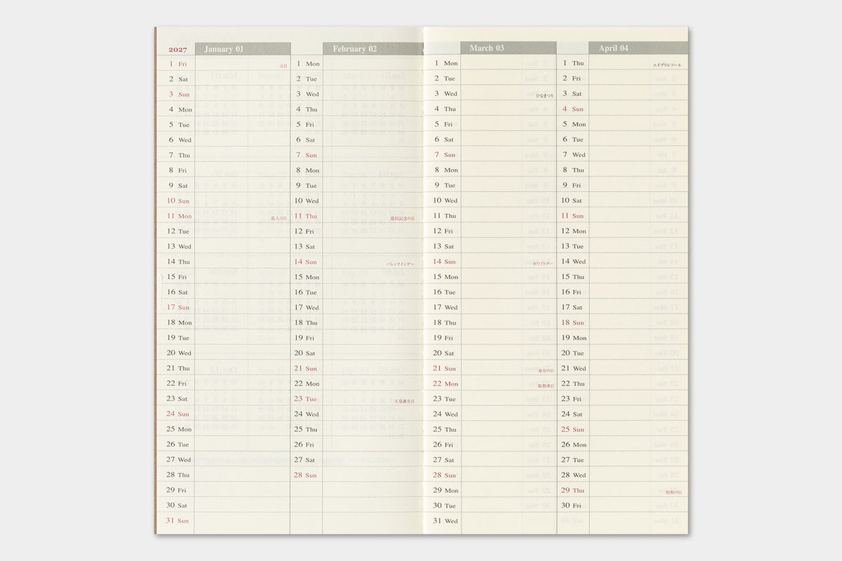 Travelers Notebook - 2027 Kalender, Weekly Vertical regular size