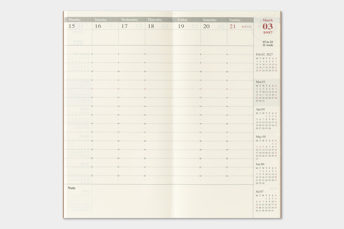 Travelers Notebook - 2027 Kalender, Weekly Vertical regular size