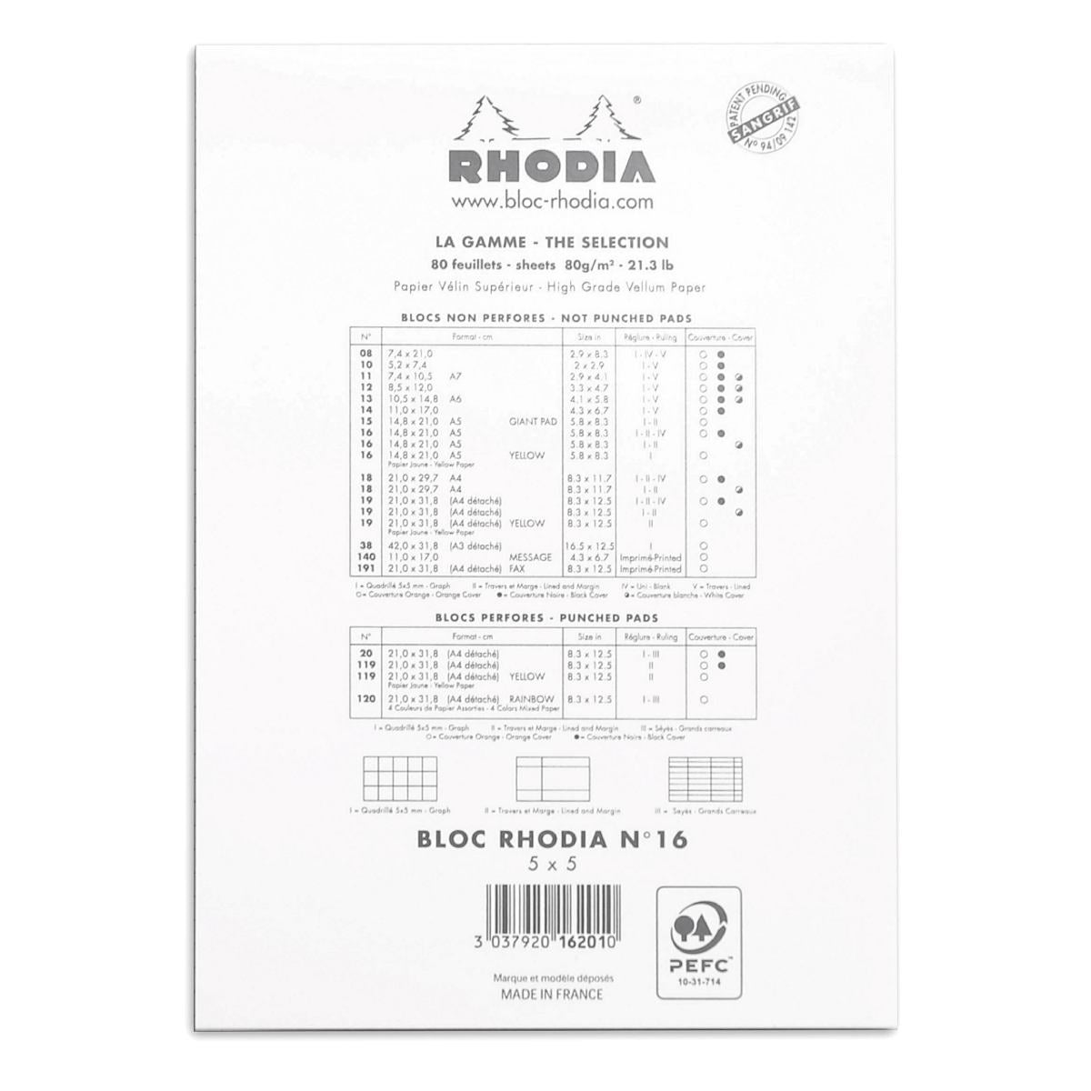Rhodia - Notizblock A5 No. 16 kariert, weiss