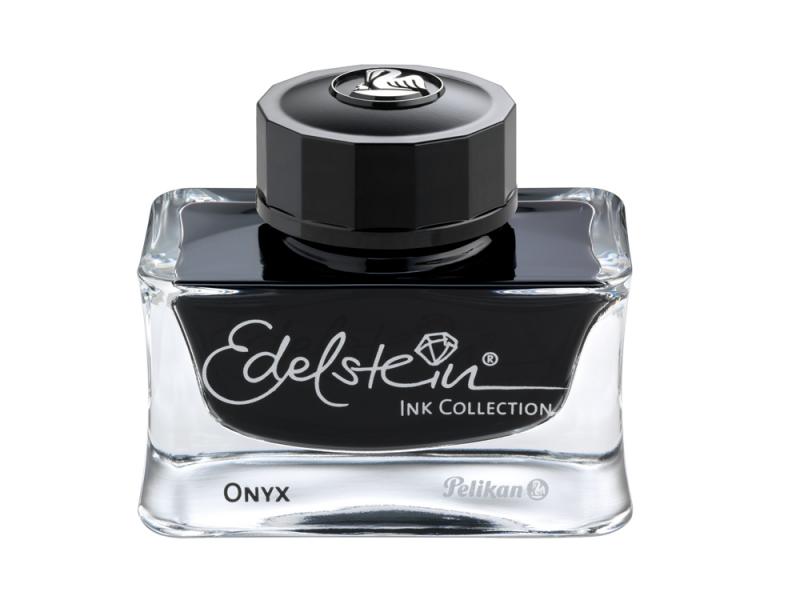 Edelsteintinte Onyx von Pelikan in einer schönen Glasflasche