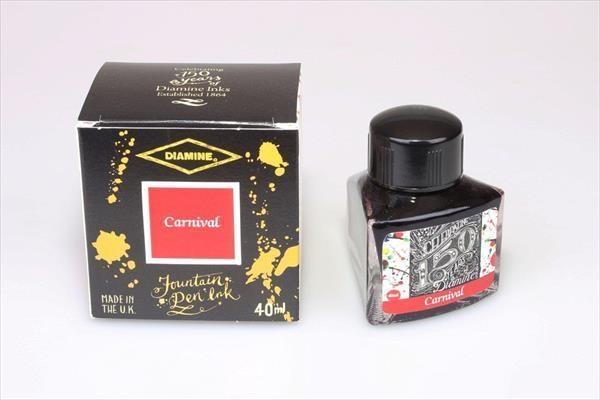 40ml Tintenglas von Diamines Carnival neben der dazugehörigen Verpackung.