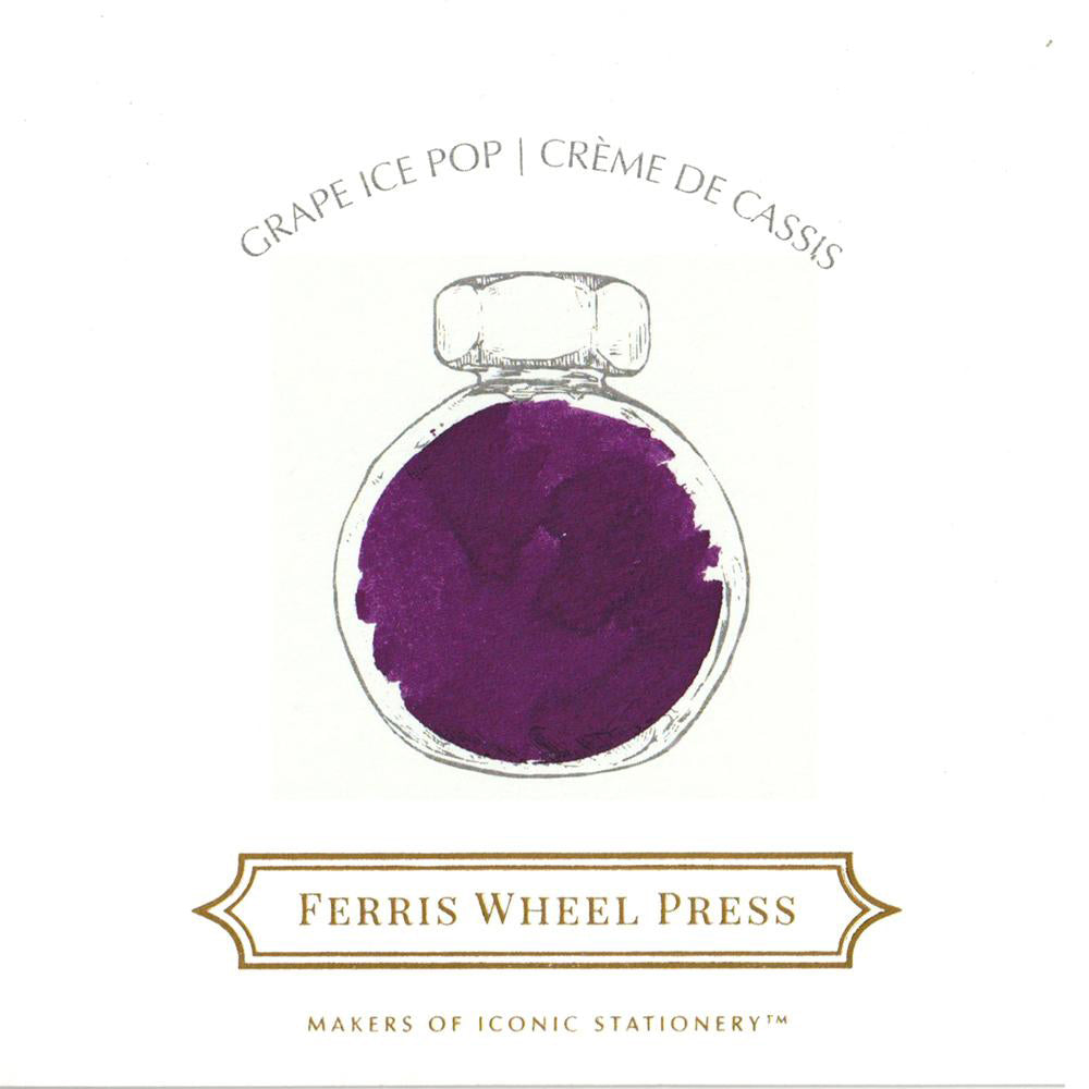 Swatch von Ferris Wheels Grape Ice Pop in einer gezeichneten Glasflasche.