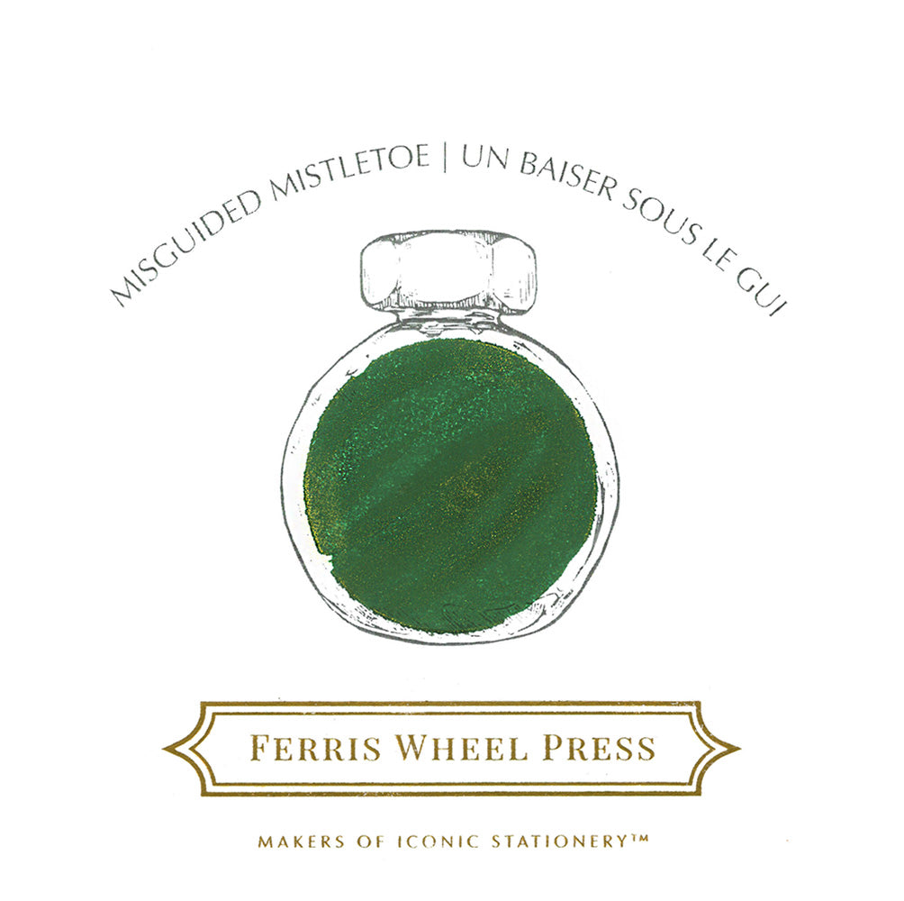 Swatch von Misguided Mistletoe by Ferris Wheel in einem gezeichneten Tintenglas.
