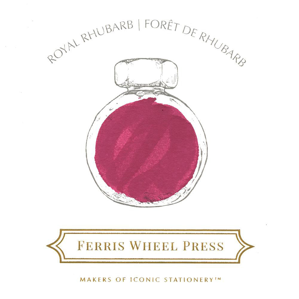 Swatch von Ferris Wheel Royal Rhubarb in einem gezeichneten Tintenglas.