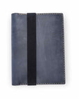 Galen Leather - Leather Zippered A5 Notebook Folio, navy blue