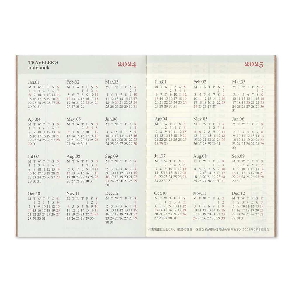 Travelers Notebook 2025 Kalender, Weekly passport size Papier & Stift