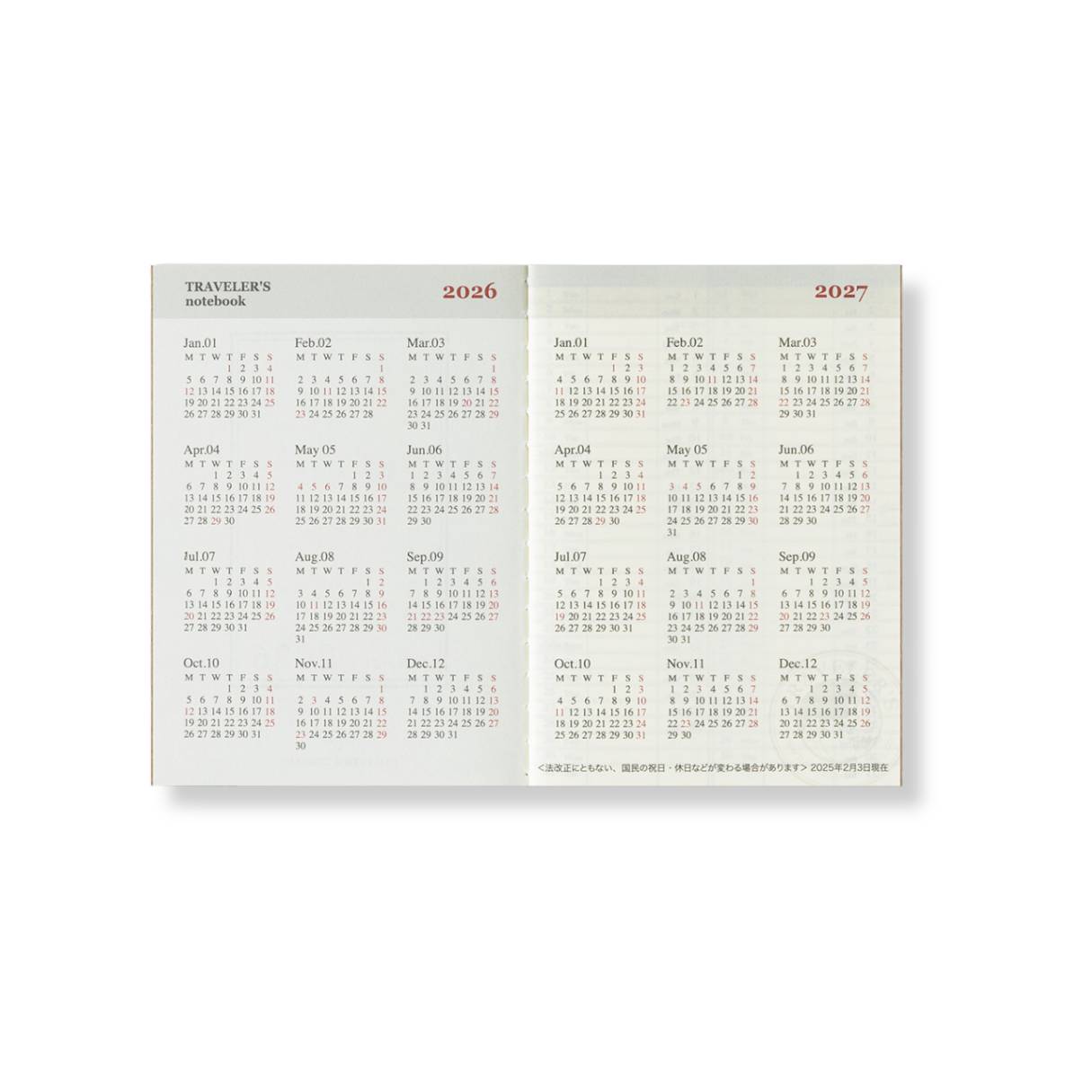 Traveler&#39;s Notebook Company - Passport - 2026 Kalender Weekly