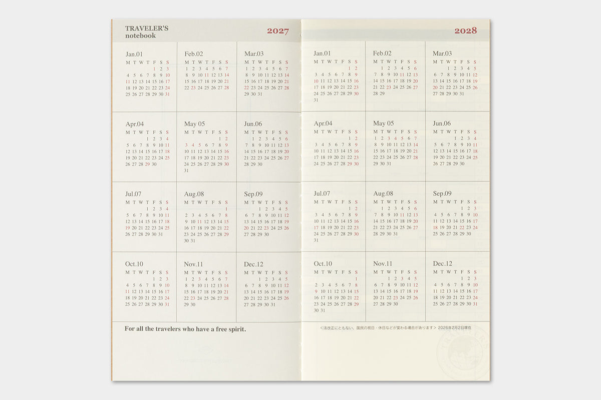 Travelers Notebook - 2027 Kalender, Monthly regular size
