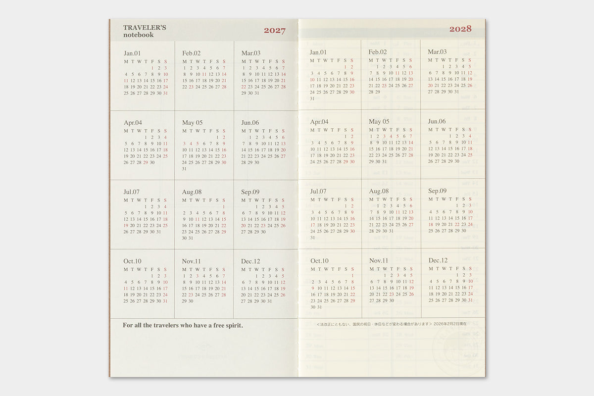 Travelers Notebook - 2027 Kalender, Weekly + Memo regular size