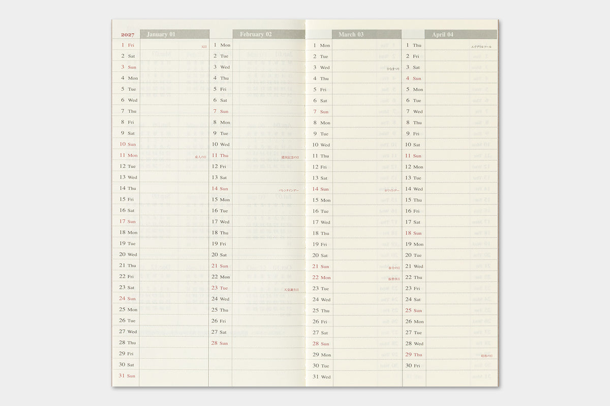 Travelers Notebook - 2027 Kalender, Weekly + Memo regular size
