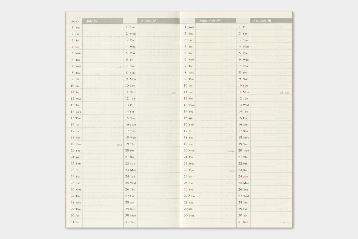 Travelers Notebook - 2027 Kalender, Weekly Vertical regular size