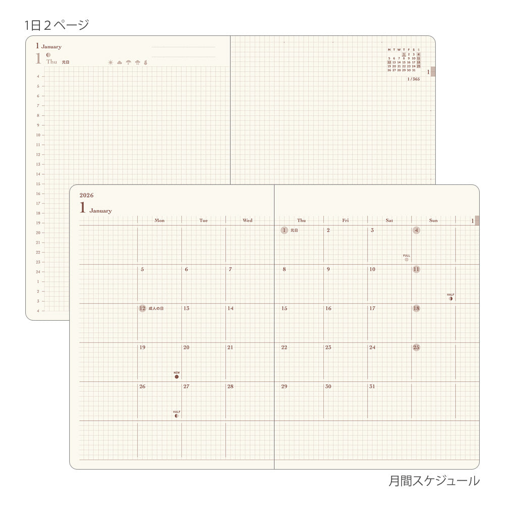 Midori - Kalender 2026 Hibino A6 - neue Farbe!