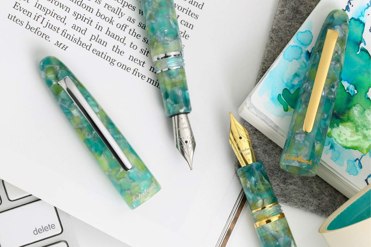 Estie Sea Glass fountain pen, silver trim
