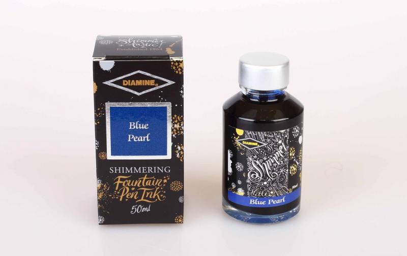 Diamine Shimmer ink - blue pearl , 50ml ink glass