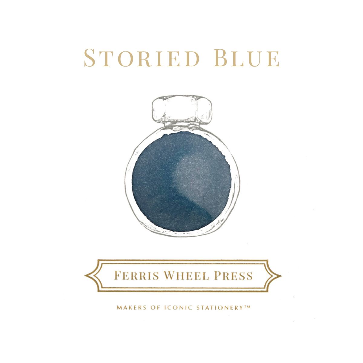 Storied Blue by Ferris Wheel Swatch in einem gezeichneten Tintenglas. 