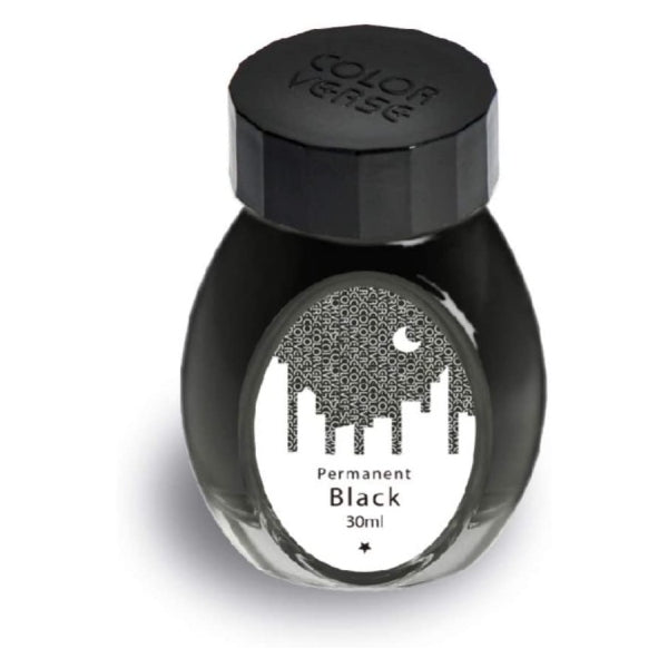 Colorverse Permanent Black in einem 30ml Tintenglas.